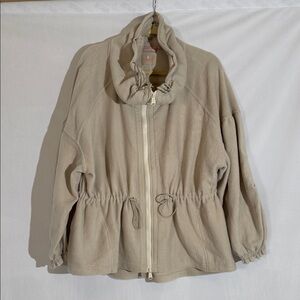 Free People Movement Fleece Cinch Waist Zip Jacket M Gray Taupe